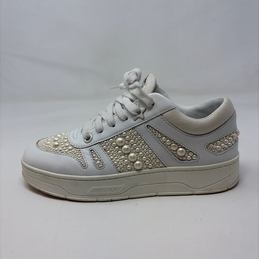 Pre-Owned Jimmy Choo White Pearls Shoe Size 7.5 Designer Shoes