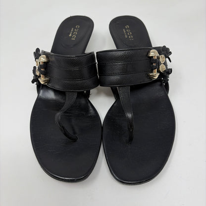 Pre-Owned Gucci Black Leather Shoe Size 8.5 Designer Shoes