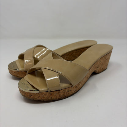 Pre-Owned Jimmy Choo Tan Patent Shoe Size 8.5 Designer Shoes