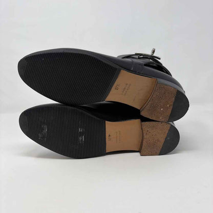 Pre-Owned Hermes Black Leather Shoe Size 7 Designer Shoes