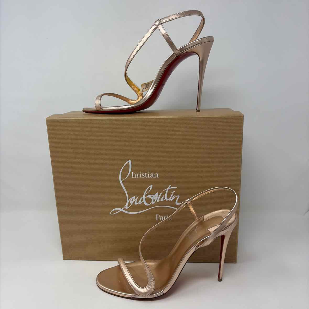 Pre-Owned Christian Louboutin Rose Gold Leather Shoe Size 9.5 Designer Shoes