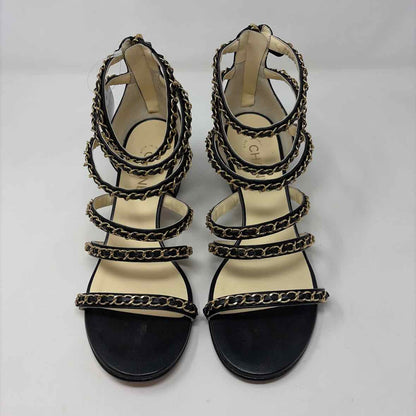 Pre-Owned Chanel Black Leather Shoe Size 10.5 Designer Shoes