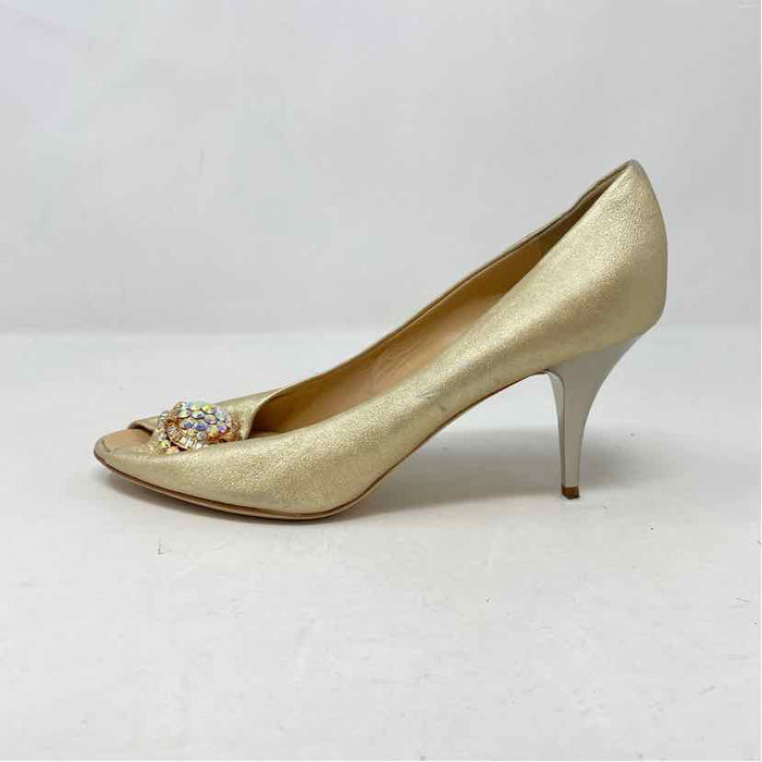 Pre-Owned giuseppe zanotti Gold Leather Shoe Size 8.5 Designer Shoes