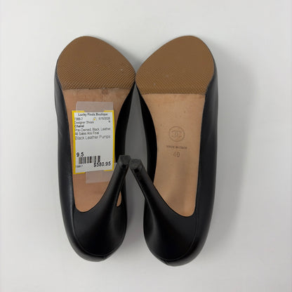 Pre-Owned Chanel Black Leather Shoe Size 9.5 Designer Shoes