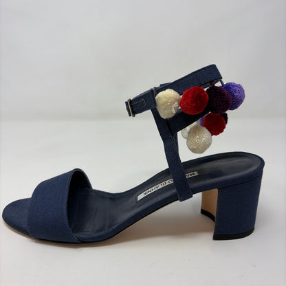 Pre-Owned Manolo Blahnik Navy Canvas Shoe Size 9.5 Designer Shoes