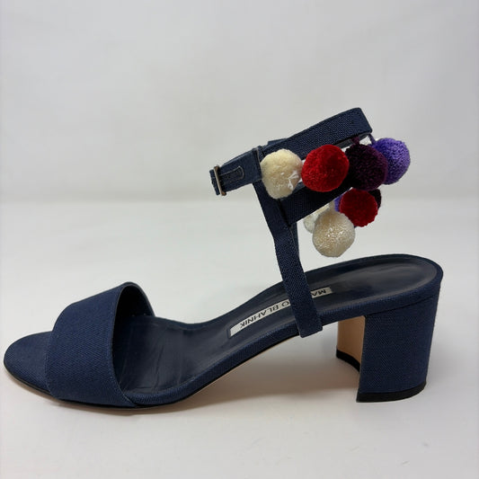 Pre-Owned Manolo Blahnik Navy Canvas Shoe Size 9.5 Designer Shoes