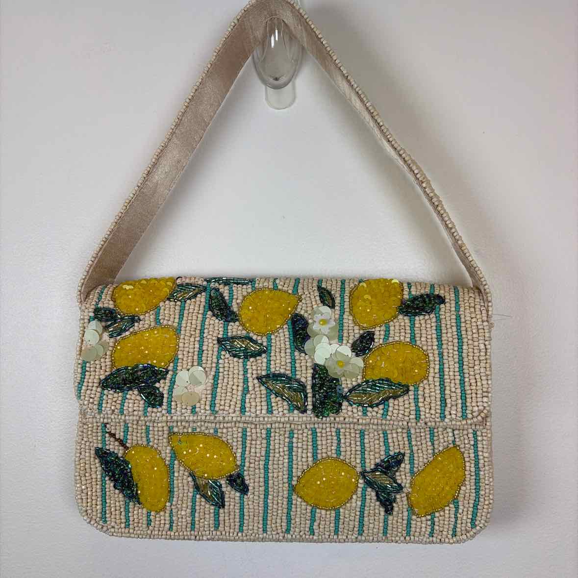 Pre-Owned Boutique Cream Multi Beaded Handbag