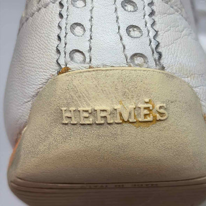 Pre-Owned Hermes White Leather Shoe Size 9.5 Designer Shoes
