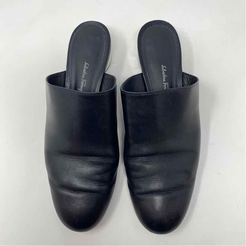 Pre-Owned Ferragamo Black & Silver Leather Shoe Size 9 Designer Shoes