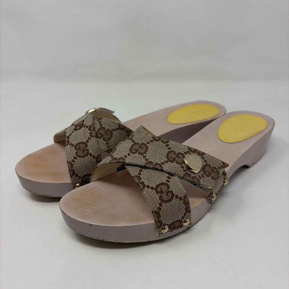 Pre-Owned Gucci Monogram Wood Shoe Size 6 Designer Shoes