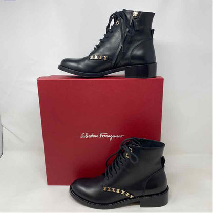 Pre-Owned Ferragamo Black Leather Shoe Size 7 Designer Shoes