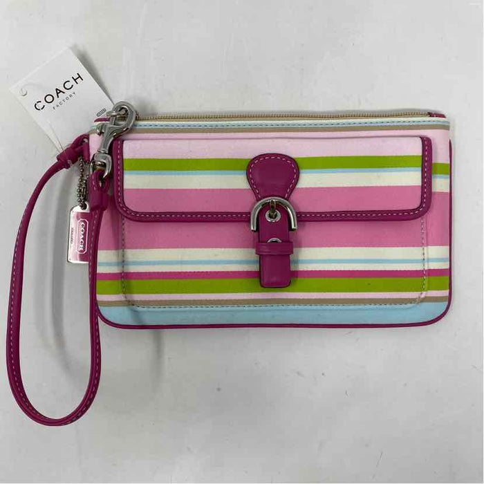 Pre-Owned Coach Striped Canvas Wristlet