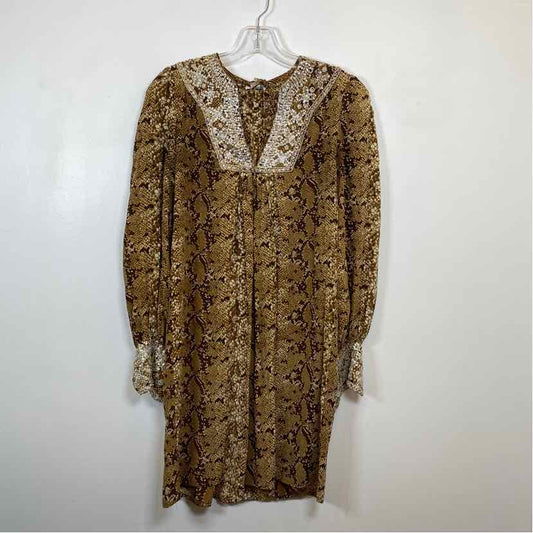 Pre-Owned Size XS Nieves Lavi Brown Print Casual Dress