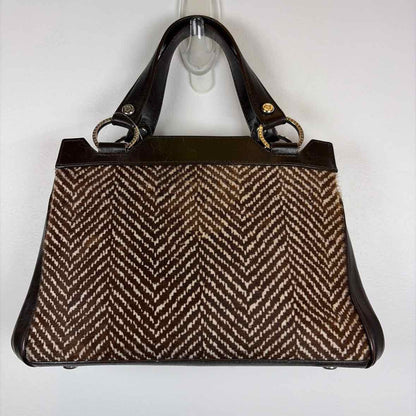 Pre-Owned Versace Brown Leather Designer Handbag