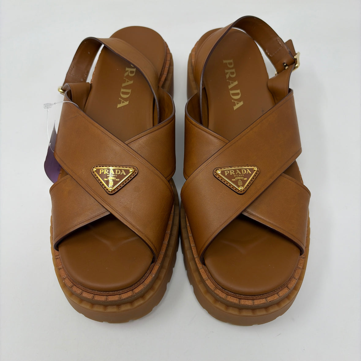 Pre-Owned Prada Cognac Leather Shoe Size 9.5 Designer Shoes