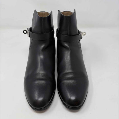 Pre-Owned Hermes Black Leather Shoe Size 7 Designer Shoes