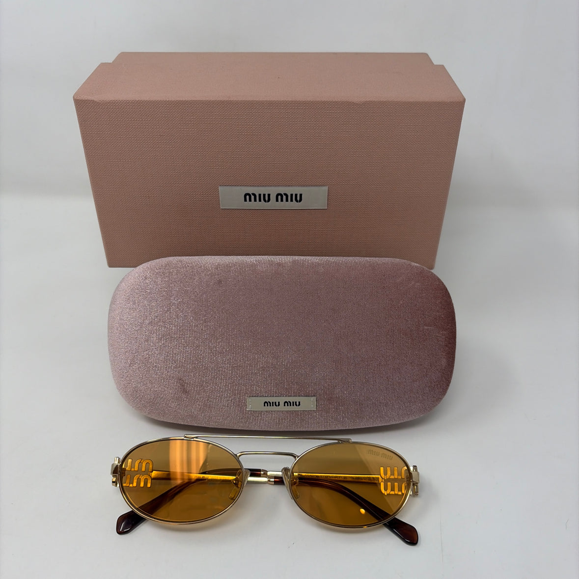 Pre-Owned Mui Mui Gold Metal Designer Sunglasses