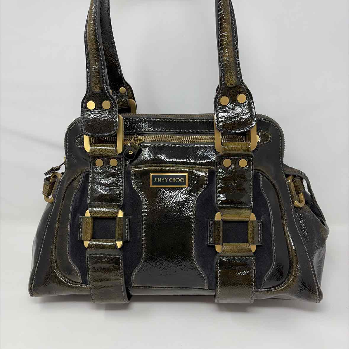 Pre-Owned Jimmy Choo Olive Patent Designer Handbag