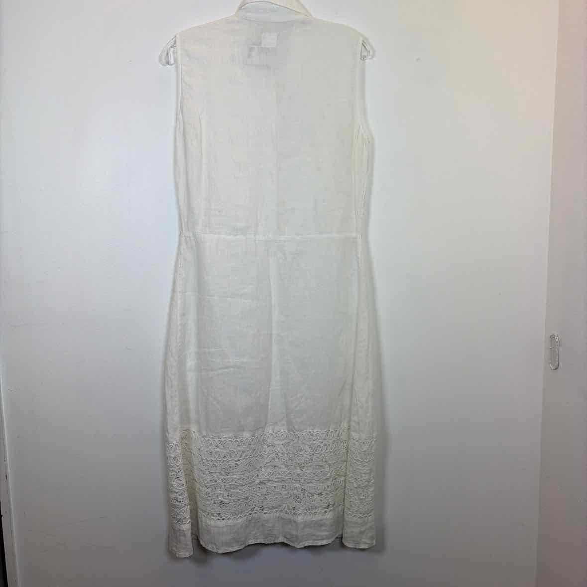 Pre-Owned Size 10/L Lino White Casual Dress