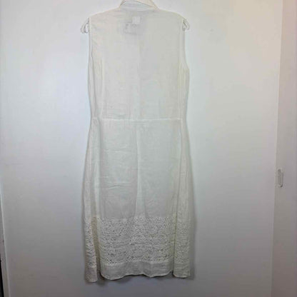 Pre-Owned Size 10/L Lino White Casual Dress