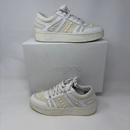Pre-Owned Jimmy Choo White Pearls Shoe Size 7.5 Designer Shoes