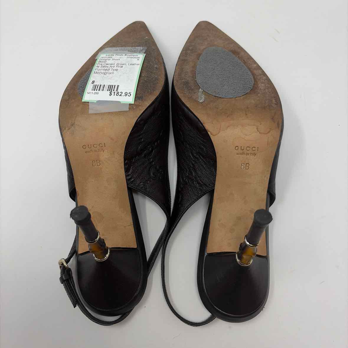 Pre-Owned Gucci Brown Leather Shoe Size 8 Designer Shoes