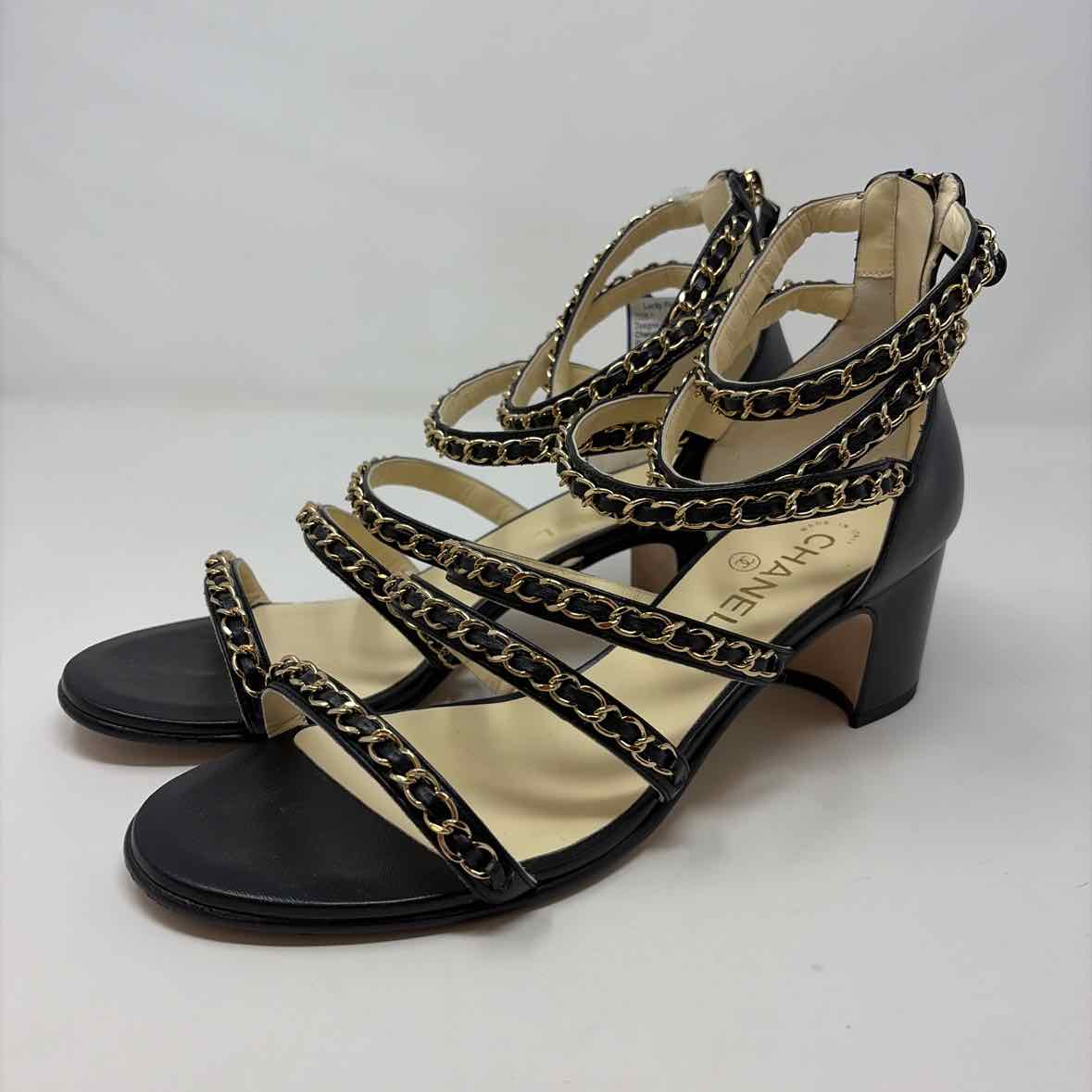 Pre-Owned Chanel Black Leather Shoe Size 10.5 Designer Shoes