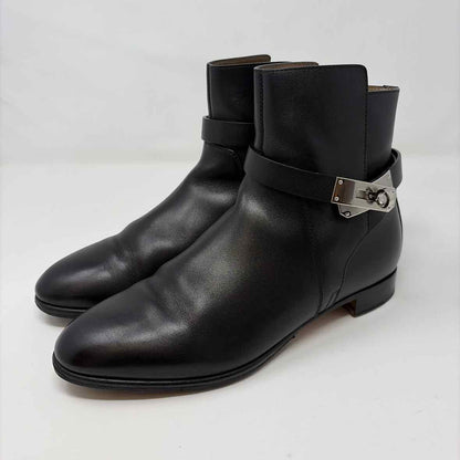 Pre-Owned Hermes Black Leather Shoe Size 7 Designer Shoes
