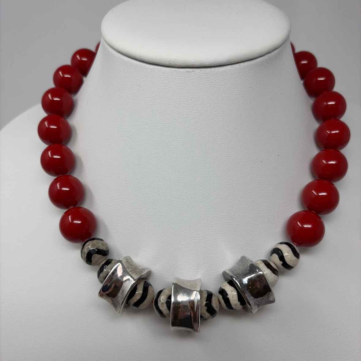 Pre-Owned Simon Sebbag Designs Red Multi Ceramic Necklace