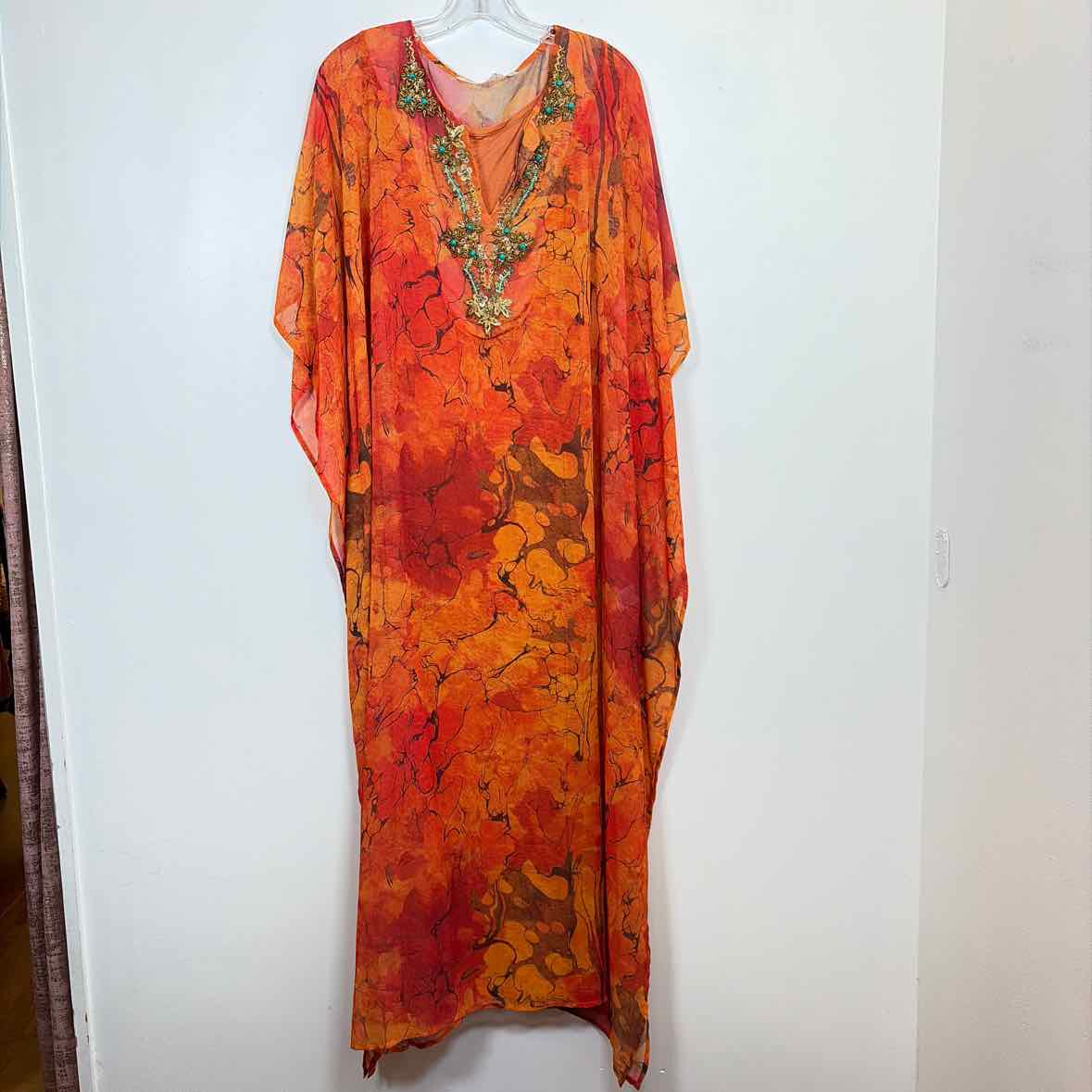 Pre-Owned Size XL Soft Surroundings Orange Print Casual Dress