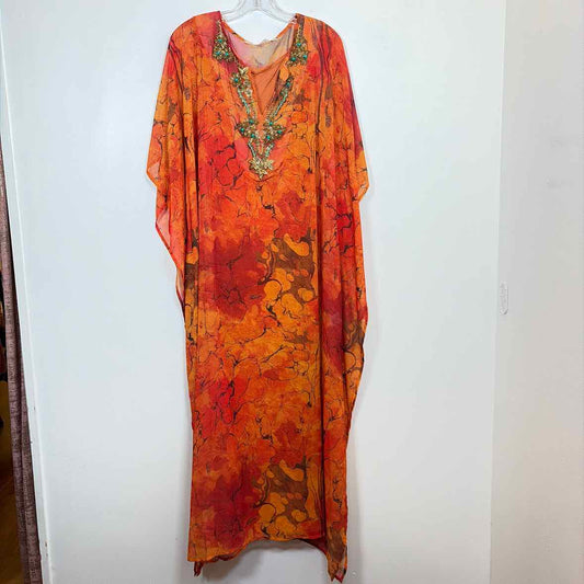 Pre-Owned Size XL Soft Surroundings Orange Print Casual Dress