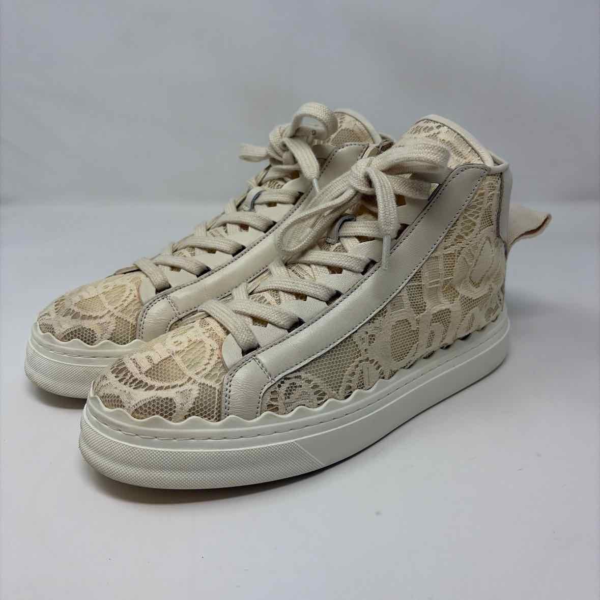 Pre-Owned Chloe White Lace Shoe Size 8.5 Designer Shoes