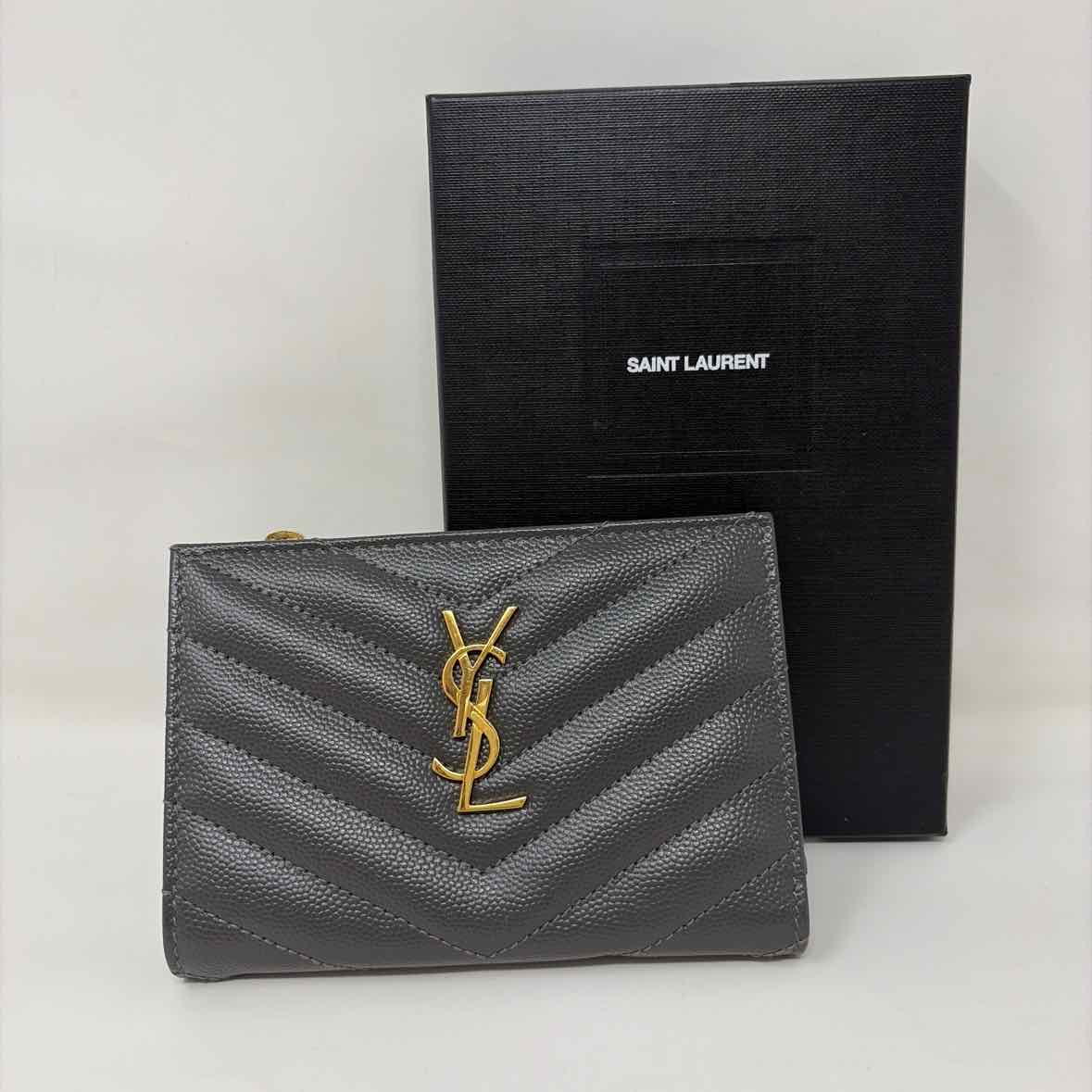 Pre-Owned Saint Laurent Grey Leather Designer Wallet
