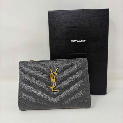 Pre-Owned Saint Laurent Grey Leather Designer Wallet