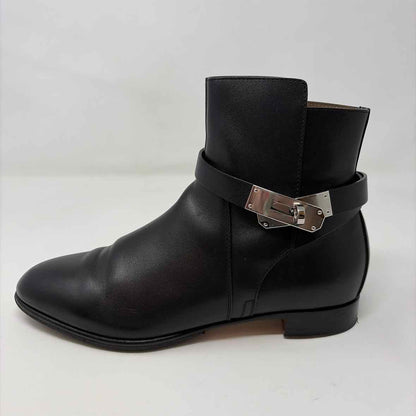Pre-Owned Hermes Black Leather Shoe Size 7 Designer Shoes