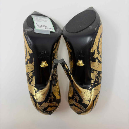 Pre-Owned Versace Black/Gold Leather Shoe Size 8 Designer Shoes