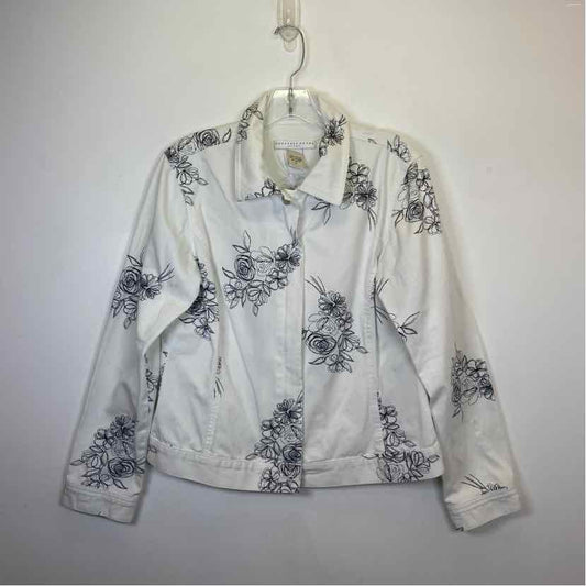 Pre-Owned Size 10/L Geoffrey Beene White Floral Jacket