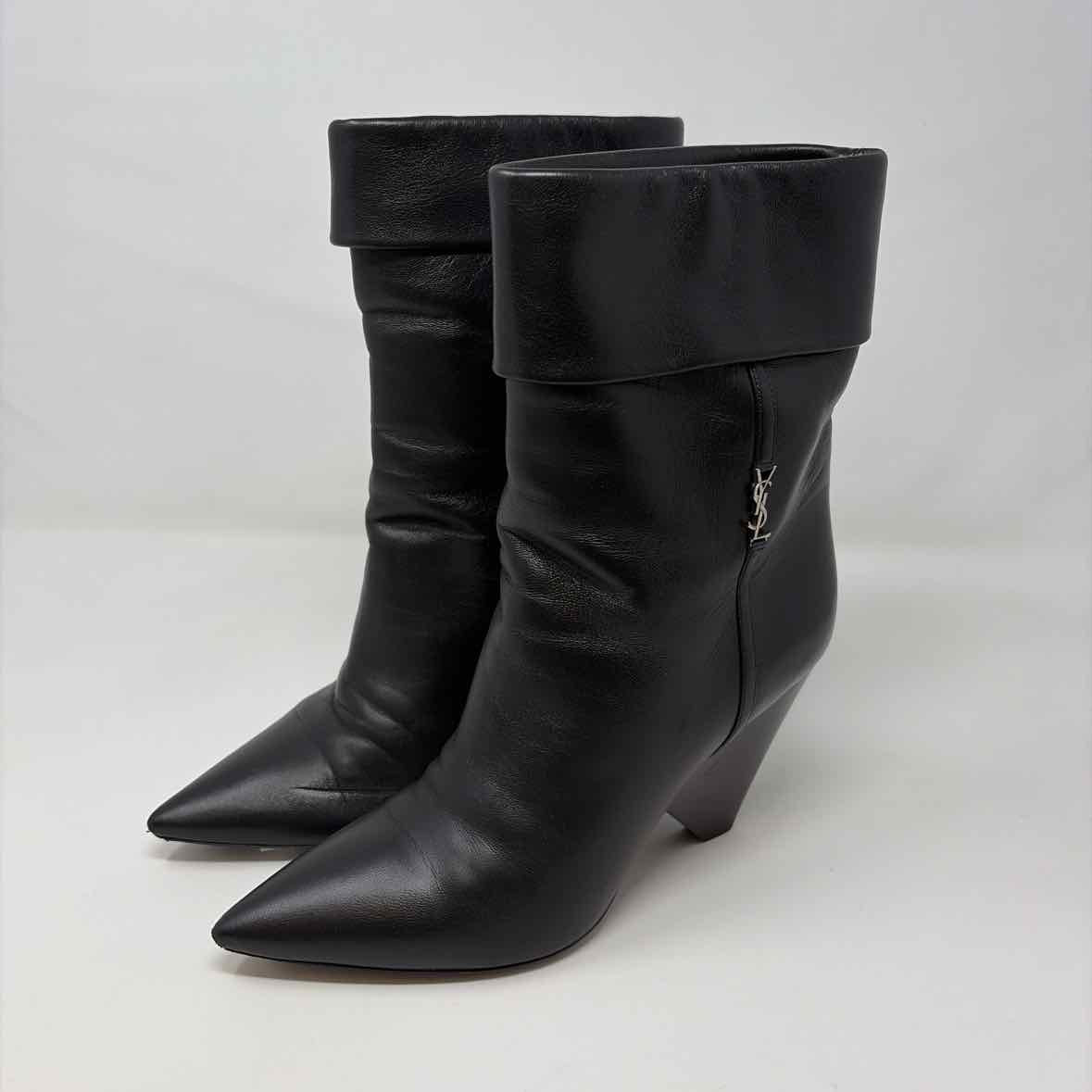 Pre-Owned Saint Laurent Black Leather Shoe Size 7 Designer Shoes