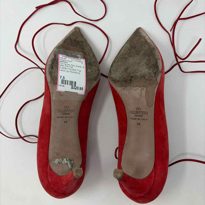 Pre-Owned Valentino Red Suede Shoe Size 7.5 Designer Shoes