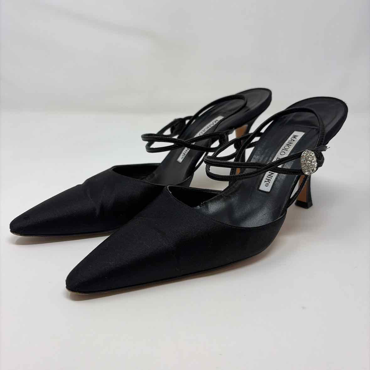 Pre-Owned Manolo Blahnik Black Satin Shoe Size 8 Designer Shoes