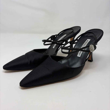 Pre-Owned Manolo Blahnik Black Satin Shoe Size 8 Designer Shoes