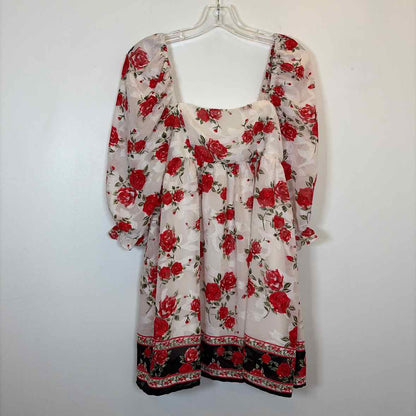 Pre-Owned Size S Blue Rain Red Floral Casual Dress