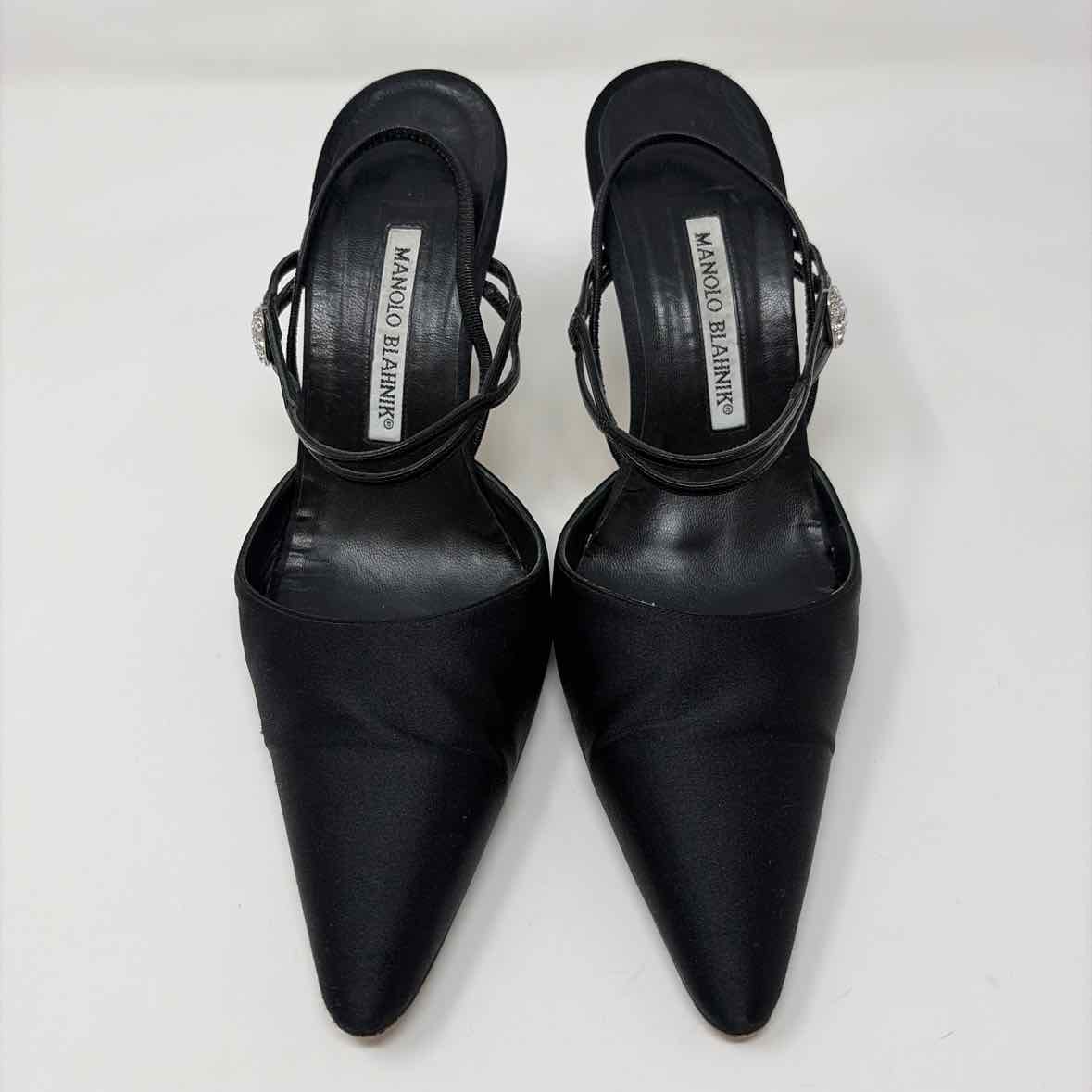 Pre-Owned Manolo Blahnik Black Satin Shoe Size 8 Designer Shoes