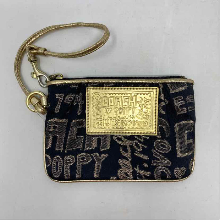 Pre-Owned Coach Black W/ Gold Fabric Wristlet