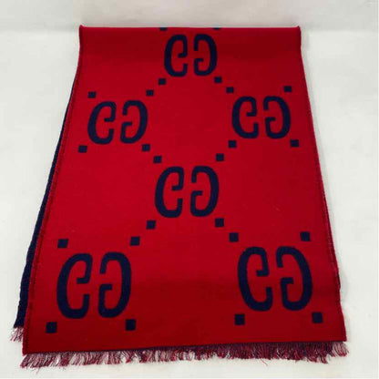 Pre-Owned Gucci Red/ Blue Knit Designer Scarf