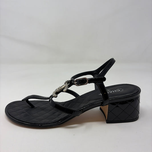 Pre-Owned Chanel Black Patent Shoe Size 10 Designer Shoes