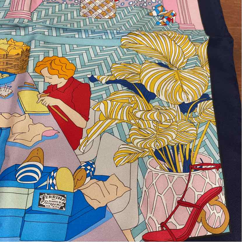 Pre-Owned Ferragamo Multi Silk Designer Scarf