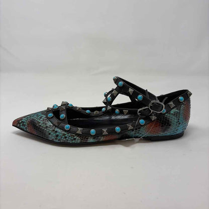 Pre-Owned Valentino Teal Multi Leather Shoe Size 8 Designer Shoes