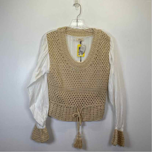 Pre-Owned Size M Elan Tan/White Top