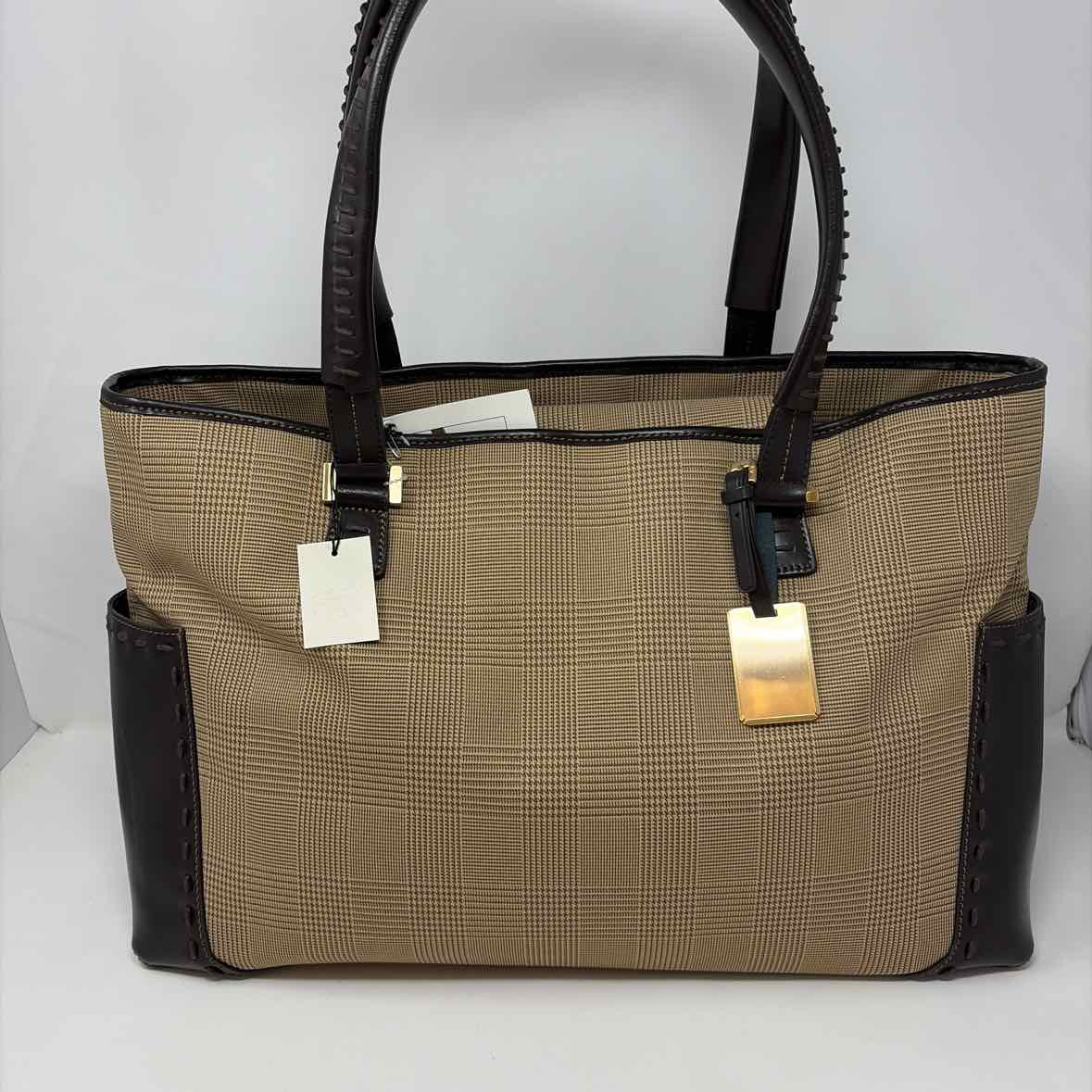 Pre-Owned Adrienne Vittadini Tan Print Fabric Handbag